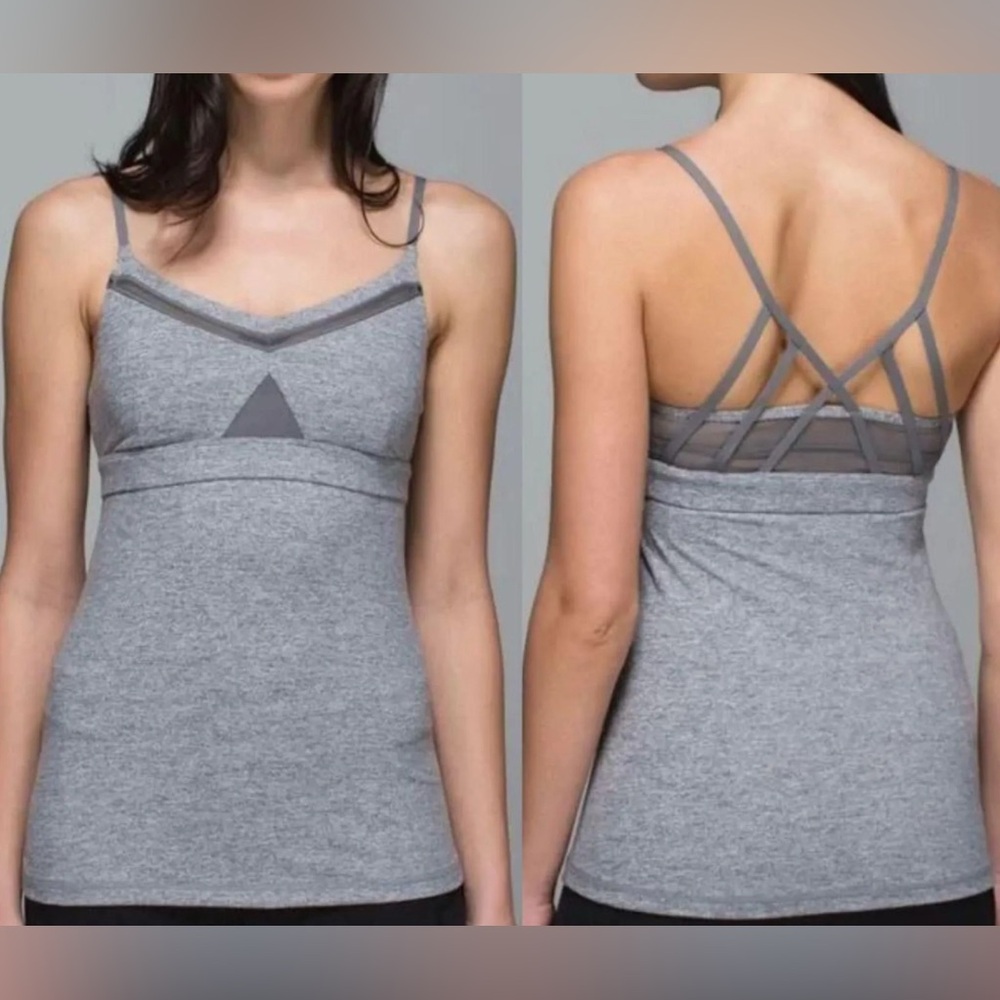 Lululemon Size 8 Just Breathe Tank Top Heathered Slate Gray Strappy